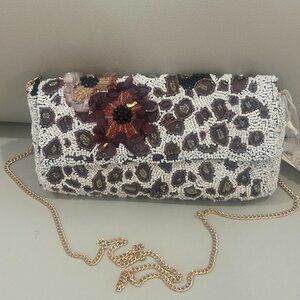 Beaded Animal Print Flower Sequins India Handcrafted Bag Crossbody Clutch NWT